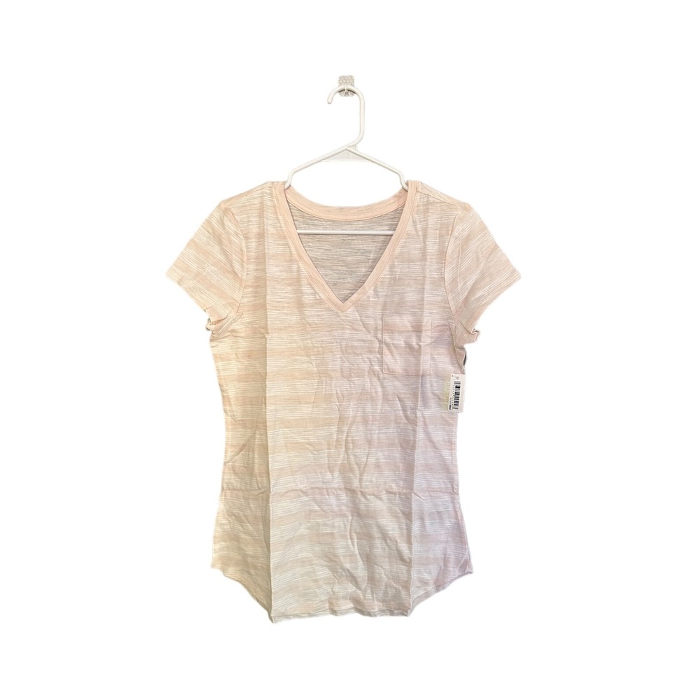Daily Ritual Pink Striped V neck Cotton T Shirt Size Womens Medium NWT